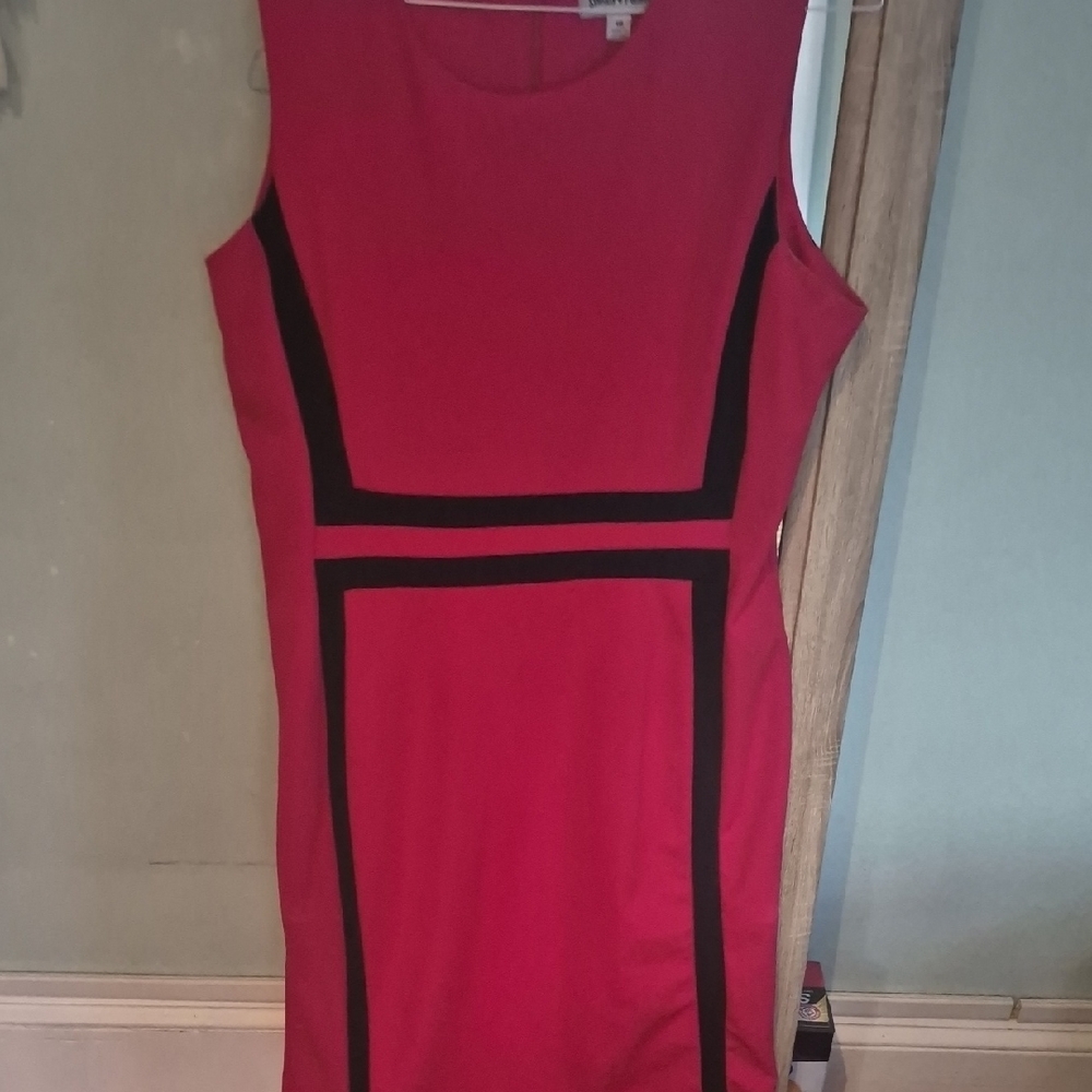 Shelby & Palmer Red Midi Dress with Black Paneling